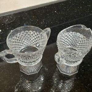 Sugar and creamer diamond cut pattern glass